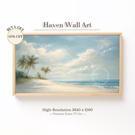 Tropical Palm Tree Beach Paradise Peaceful Seaside Painting Poster