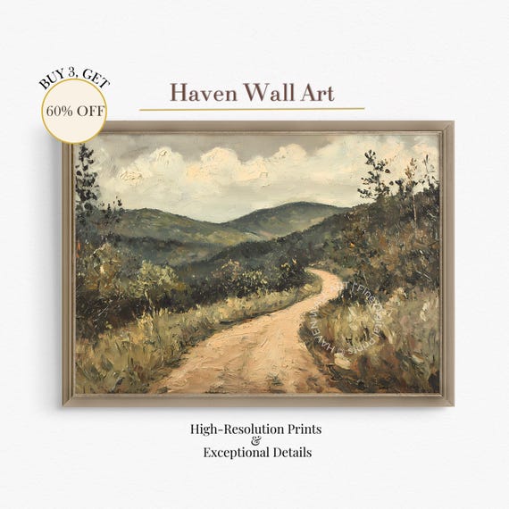 Rustic Winding Path Impressionist Mountain Landscape Vintage Art Print Pul134