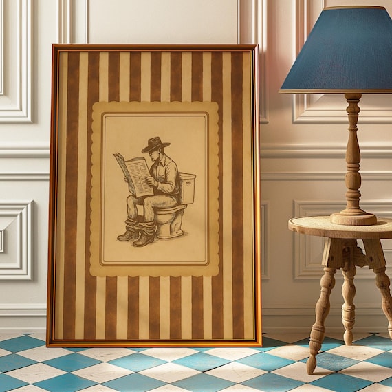 Vintage Cowboy Bathroom Poster, Western Humor Art Print