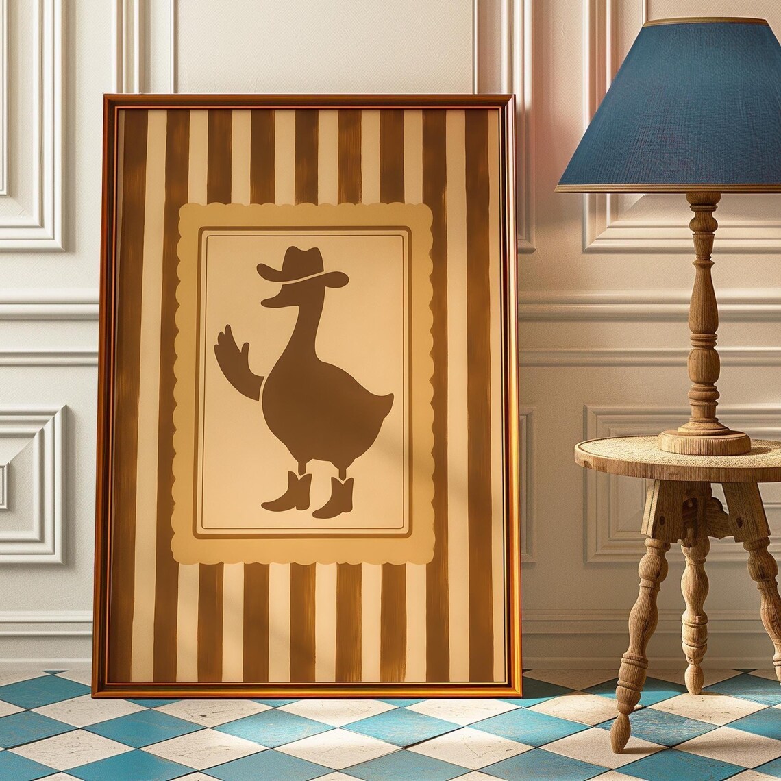 Cowboy Duck Waving Silhouette with Boots Western Humor Art Print