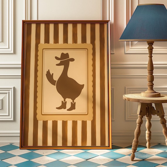 Cowboy Duck Waving Silhouette with Boots Western Humor Art Print