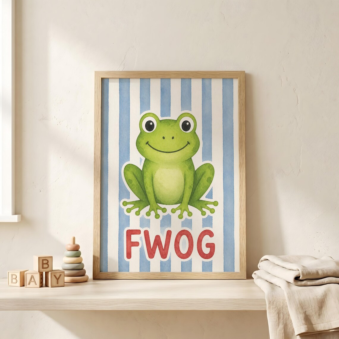 Cute Green Frog Fwog Toddler Nursery Print for a Baby Boy Room
