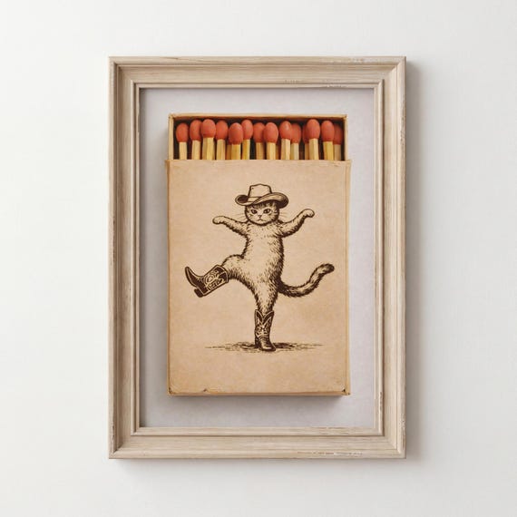 Cowboy Cat Poster, Vintage Western Nursery Decor