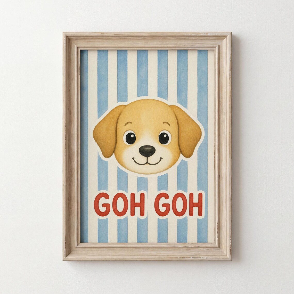Cute Puppy Face Nursery Poster Goh Goh Red Letters Striped Baby Decor
