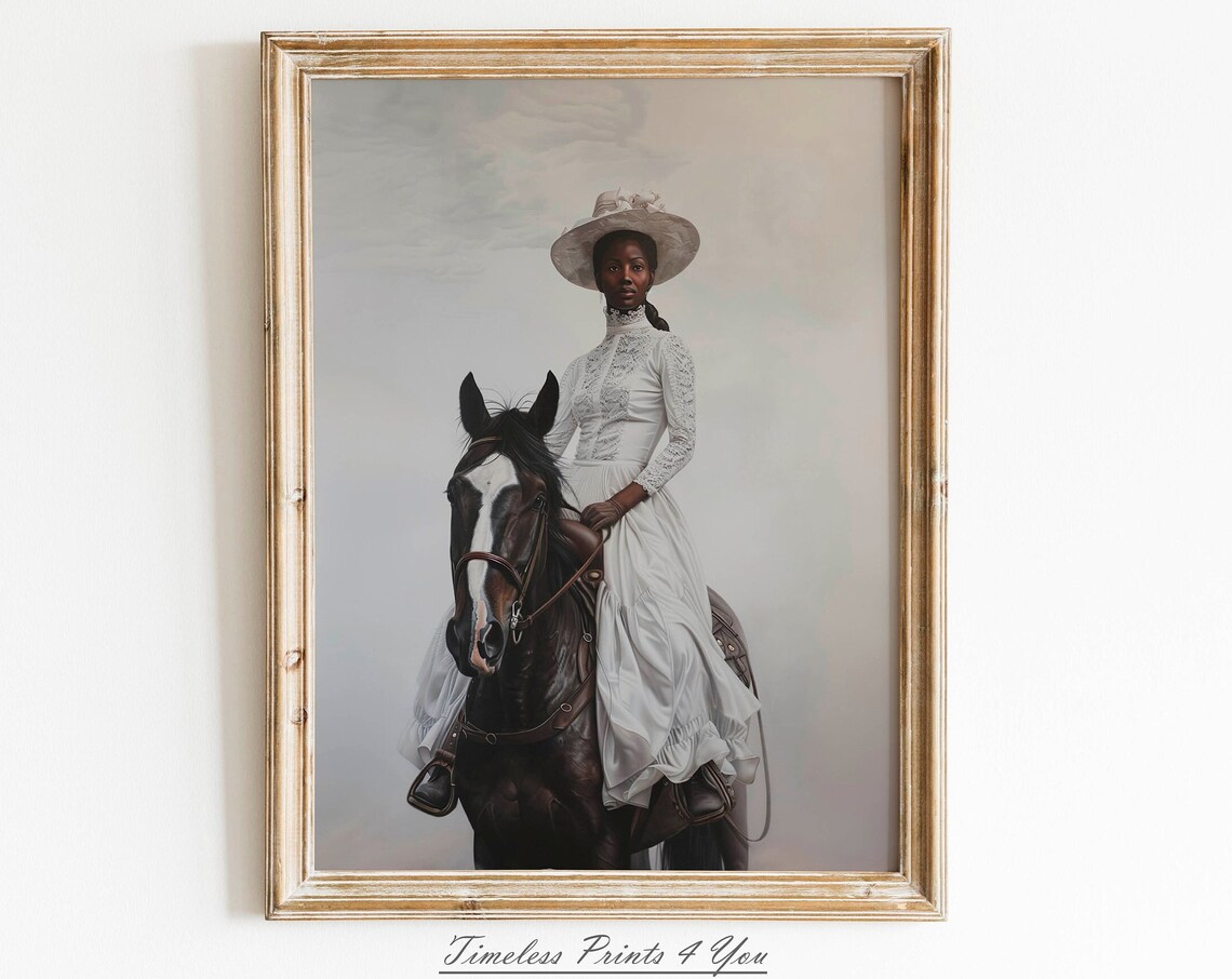 Victorian Woman in White Riding Dress on Horse Painting Poster