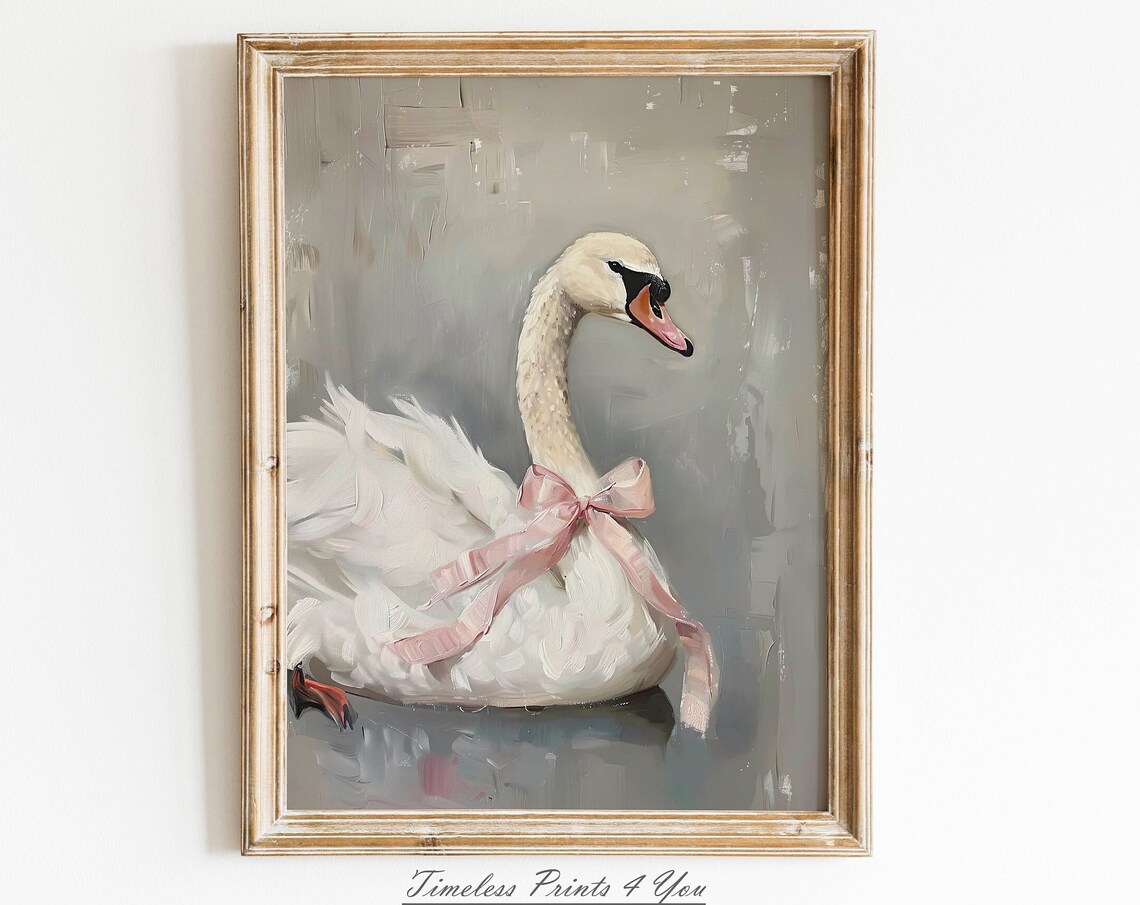 Swan Wall Art Print, Coquette Pink Dorm Decor
