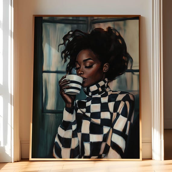 Black Women Drinking Coffee African Art Prints Minimalist Kitchen