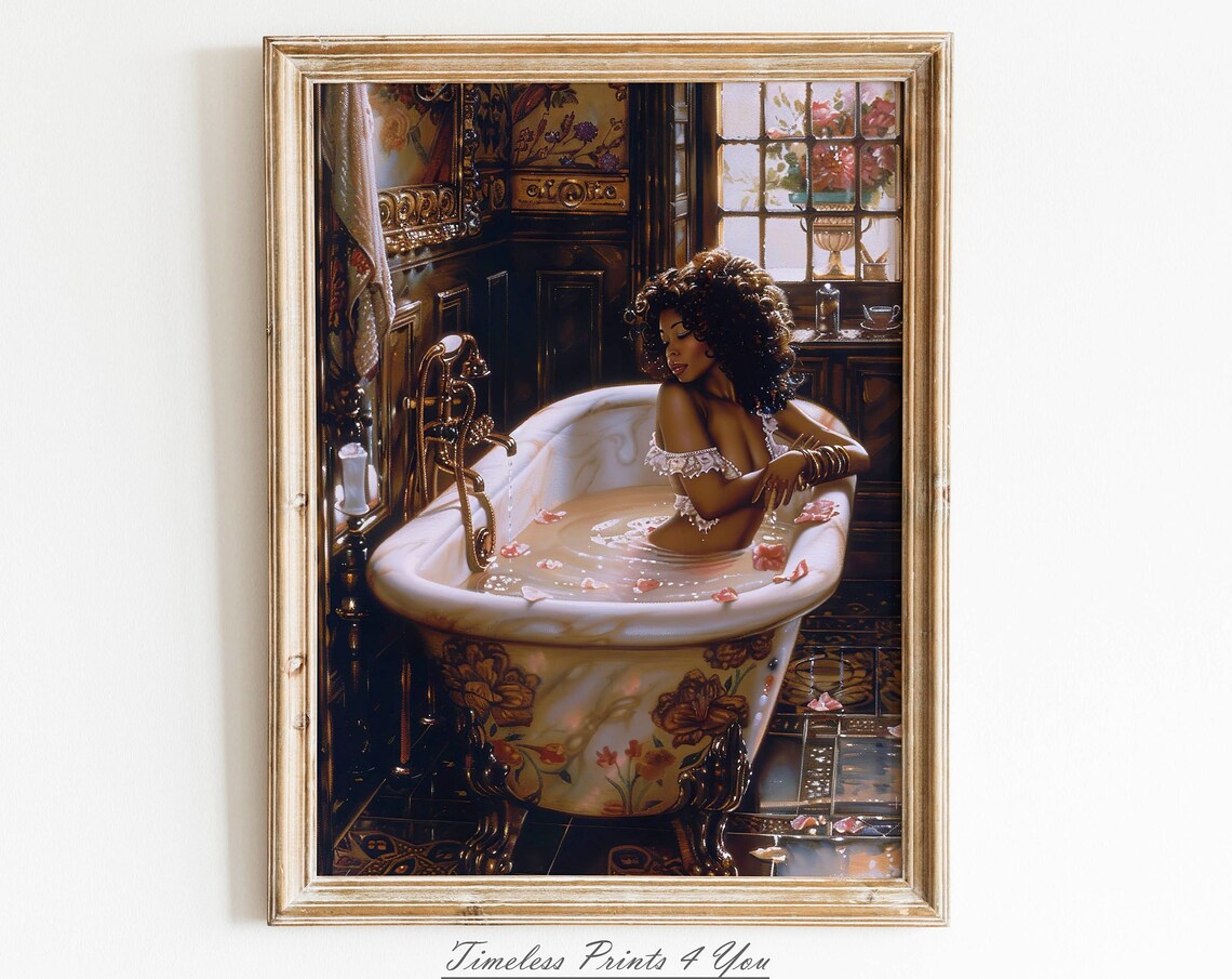 Black Girl in Bathroom, African Victorian Art Print