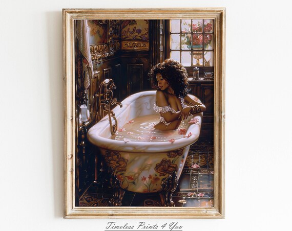 Black Girl in Bathroom, African Victorian Art Print