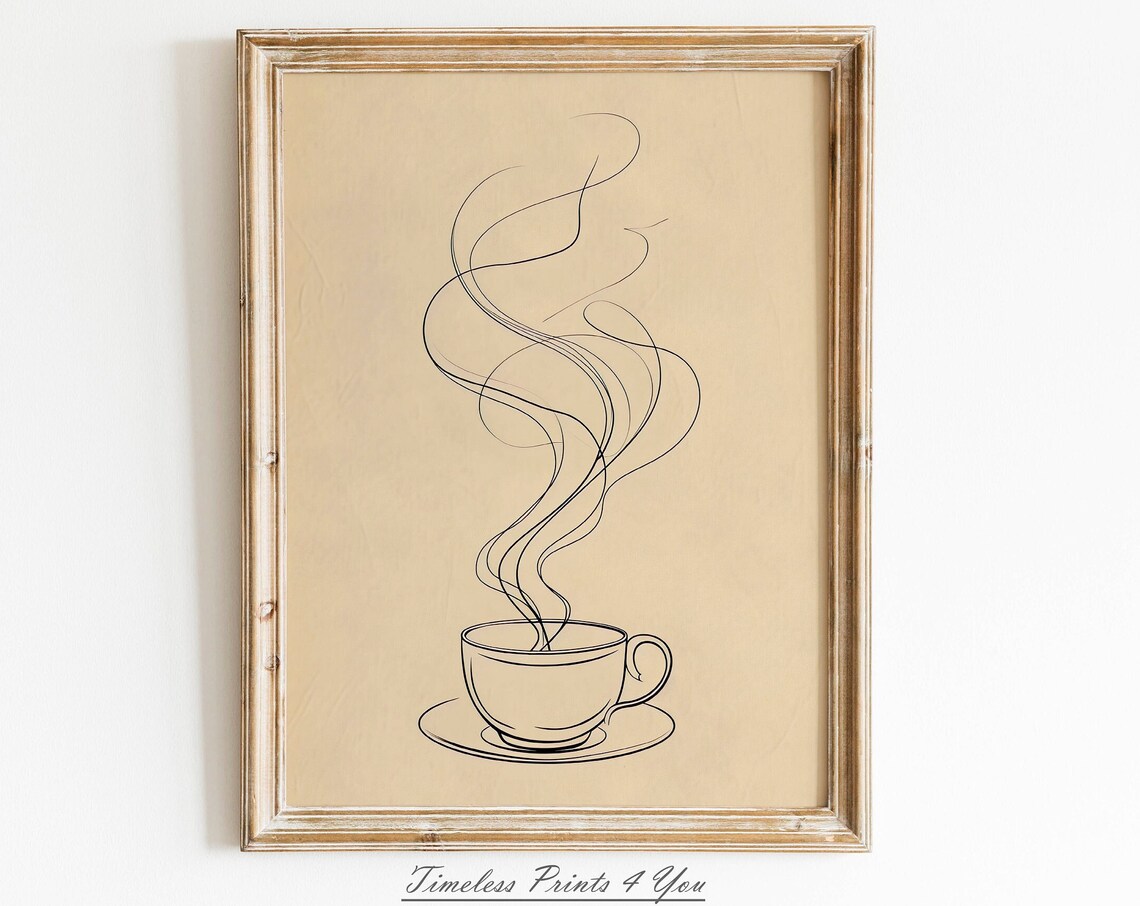 Coffee Line Art Print, Vintage Antique Cup