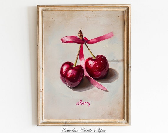 Cherry Wall Art Print Coquette Room Decor Vintage Girly Preppy College Apartment