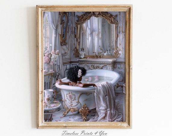 Black Girl In Bathroom Woman African Victorian Art Wall Lady Bath Portrait