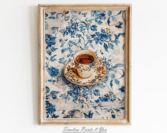 Coffee Print Painting Paint Vintage Antique Cup Wall Art Shop Prints Bar Kitchen Decor