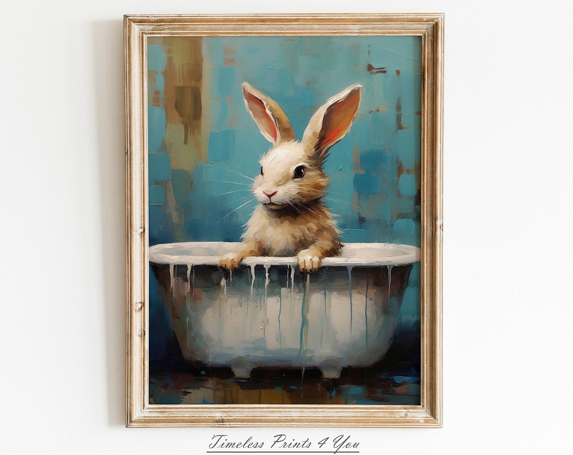 Spring Bunny In Bath Tub Funny Easter Art Print