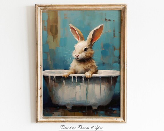 Spring Bunny In Bath Tub Funny Easter Art Print