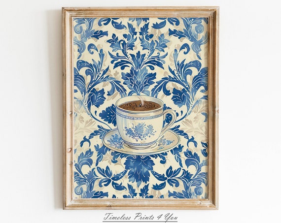 Coffee Print Painting Paint Vintage Antique Cup Wall Art Shop Prints Bar Trendy Retro