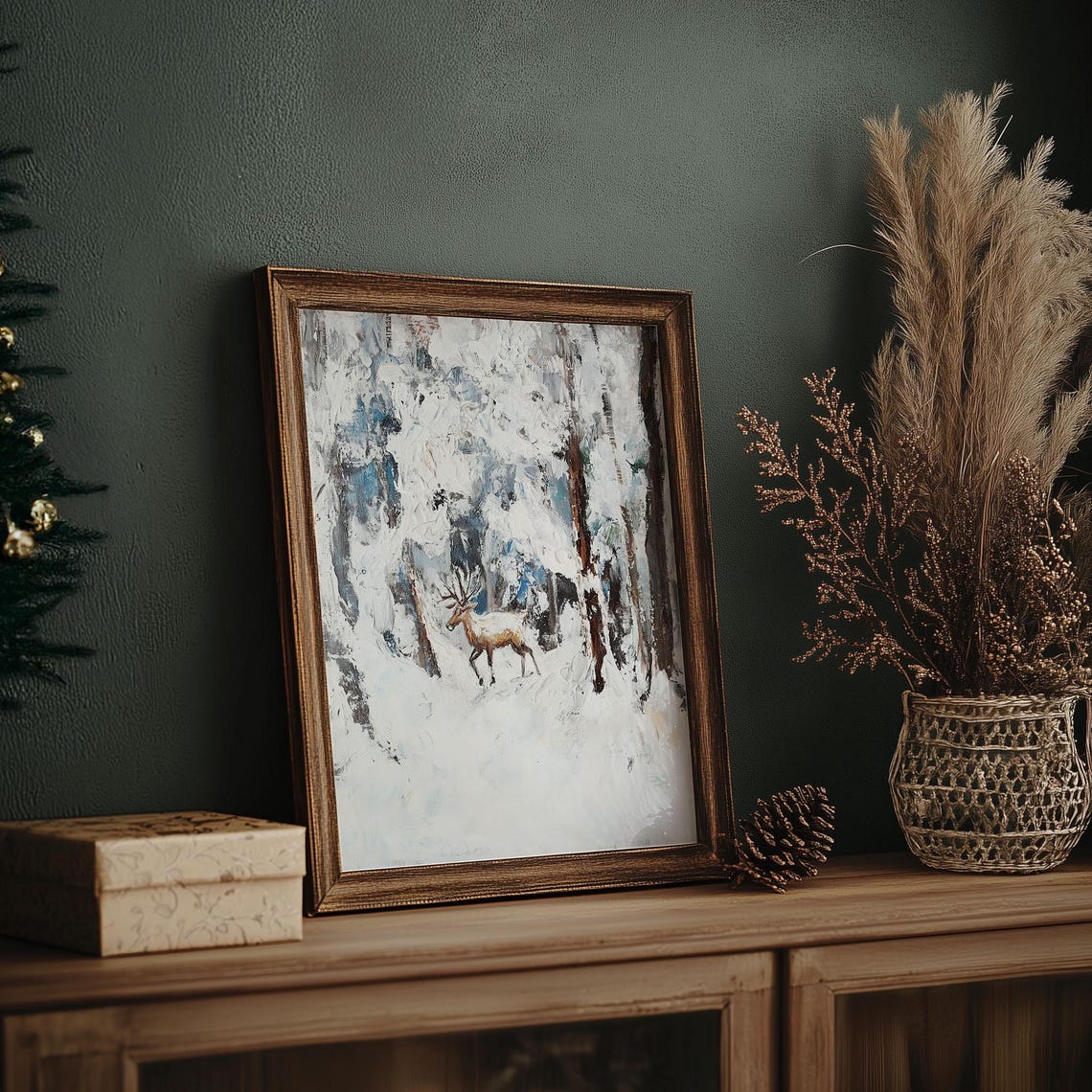 Impressionist Deer in Snowy Woods Heavy Texture Winter Art Poster - Image 7