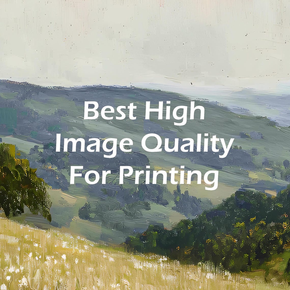 White Wildflower Meadow Rolling Hills Summer Landscape Oil Poster - Image 3