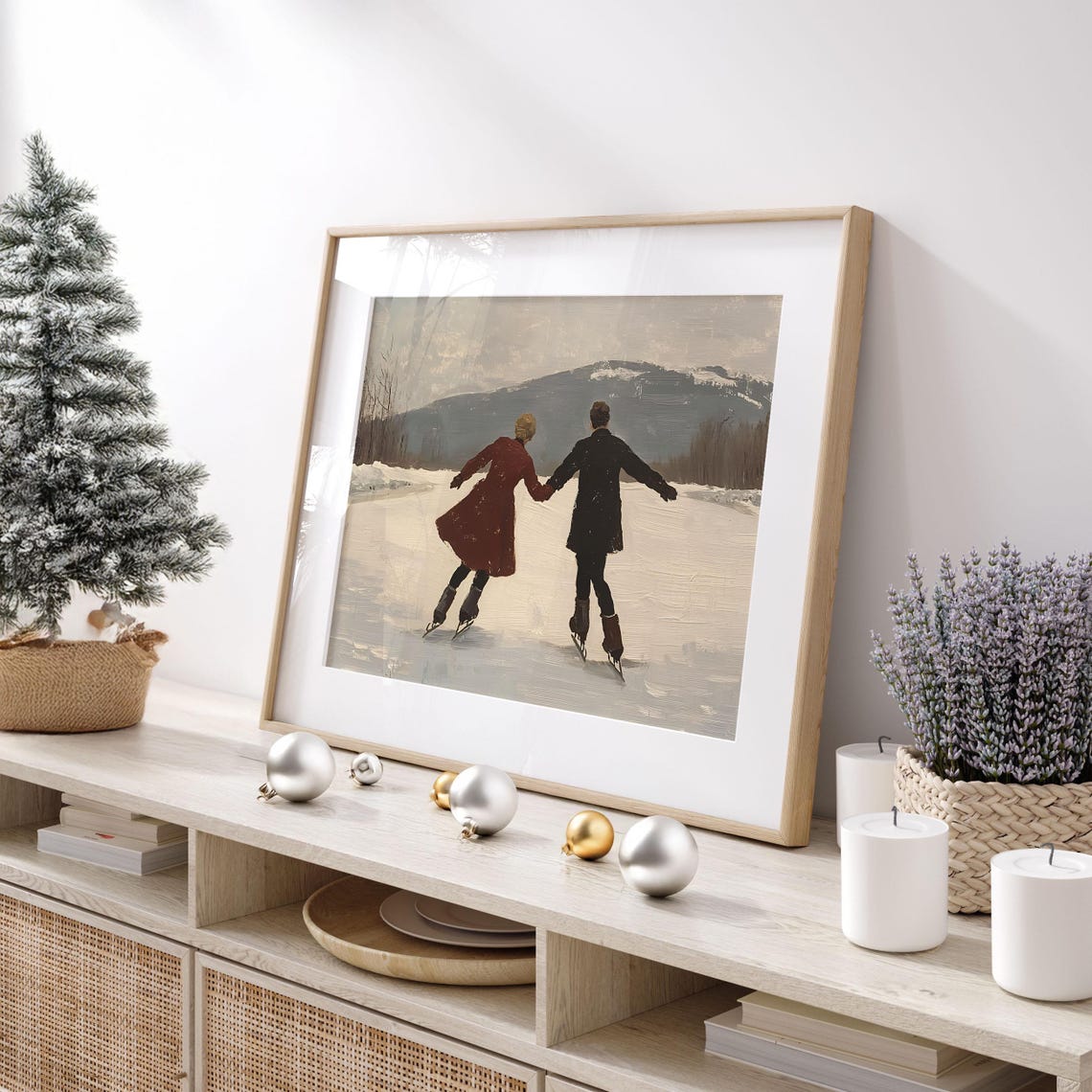 Romantic Couple Ice Skating Vintage Winter Mountain Landscape Poster - Image 4