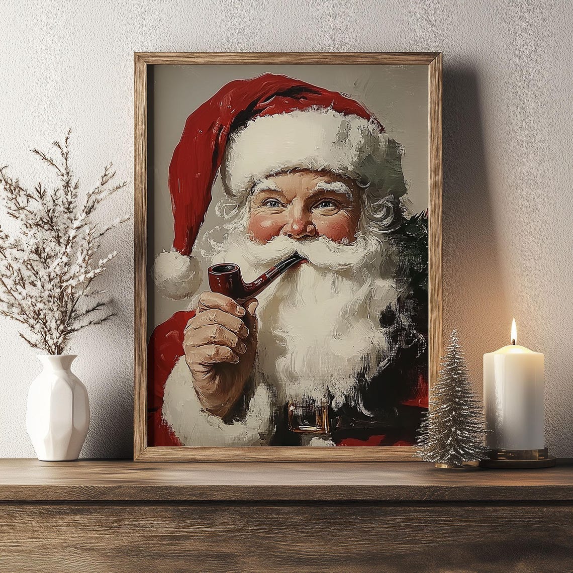 Classic Santa Claus Smoking a Pipe Vintage Christmas Portrait Poster - Image 4