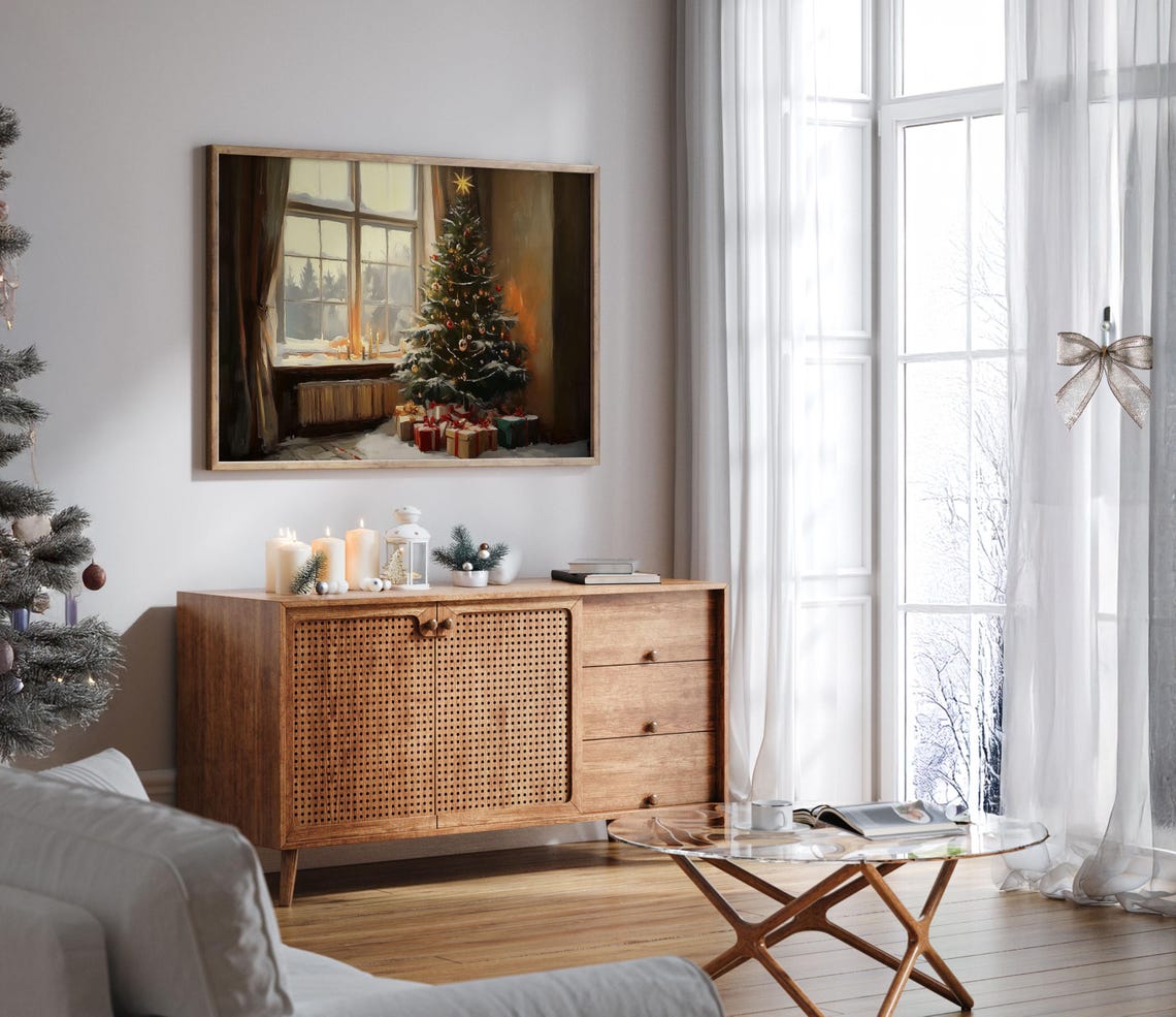Cozy Christmas Tree by Window with Gifts Warm Holiday Scene Poster - Image 5