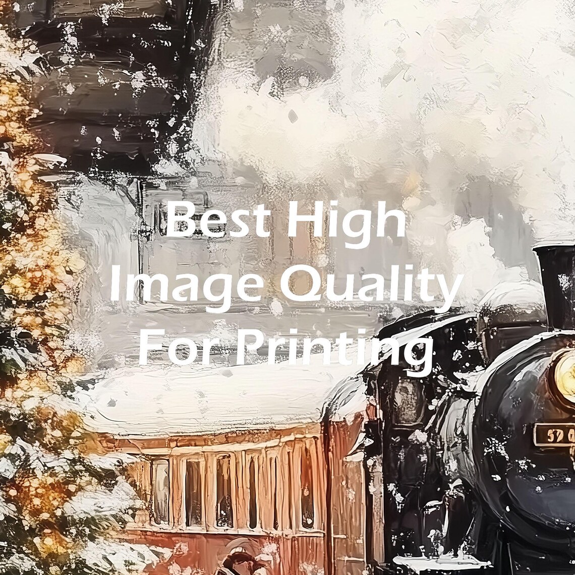 Vintage Steam Train at Snowy Christmas Station Oil Painting Poster - Image 5