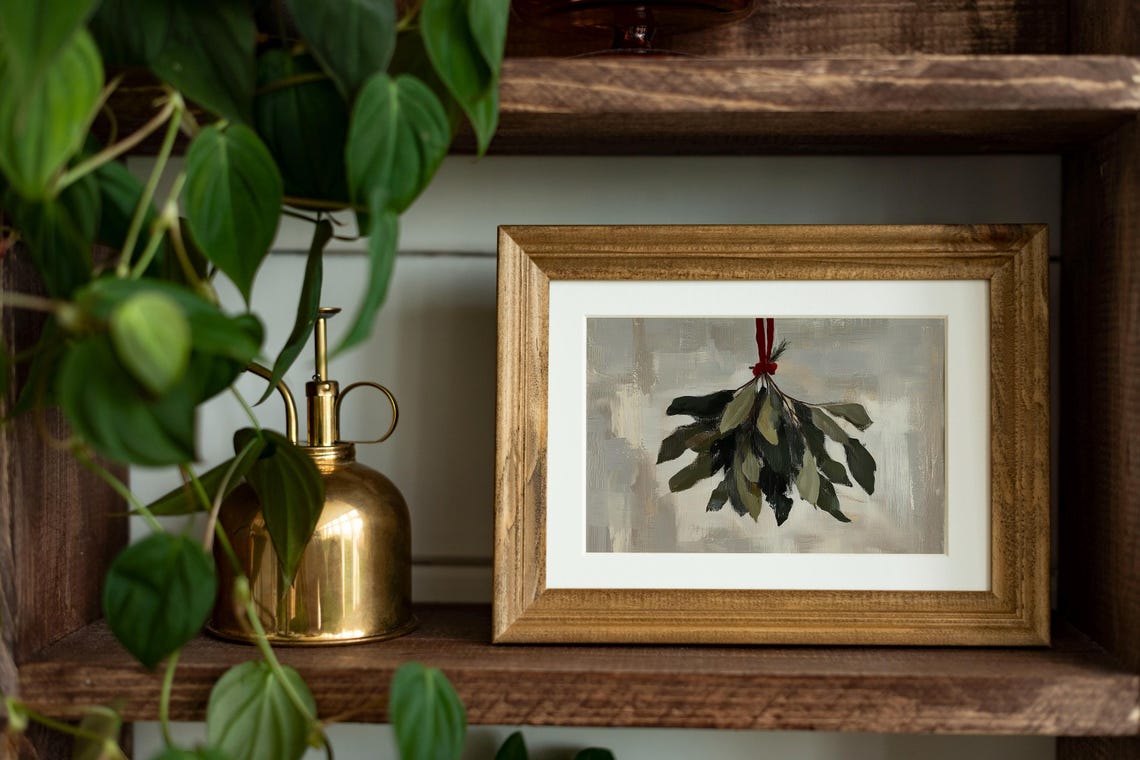 Hanging Mistletoe Bundle With Red Ribbon Vintage Holiday Poster - Image 3