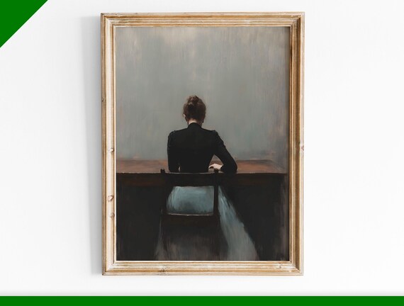 Seated Woman at Table from Behind Moody Vintage Oil Painting Poster