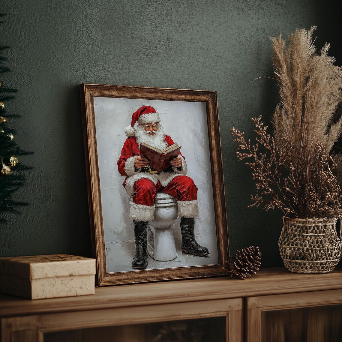 Funny Santa Reading on Toilet Humorous Christmas Bathroom Poster - Image 6