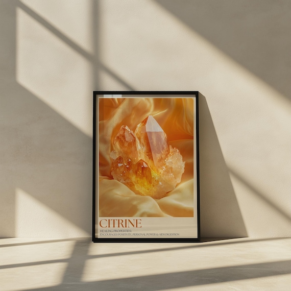 Citrine Healing Crystal Positive Energy Golden Cluster Poster