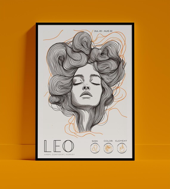 Leo Zodiac Wall Art Poster Astrology Decor Star Sign Print Trending Portrait Decoration Interior Design Birthday Gift
