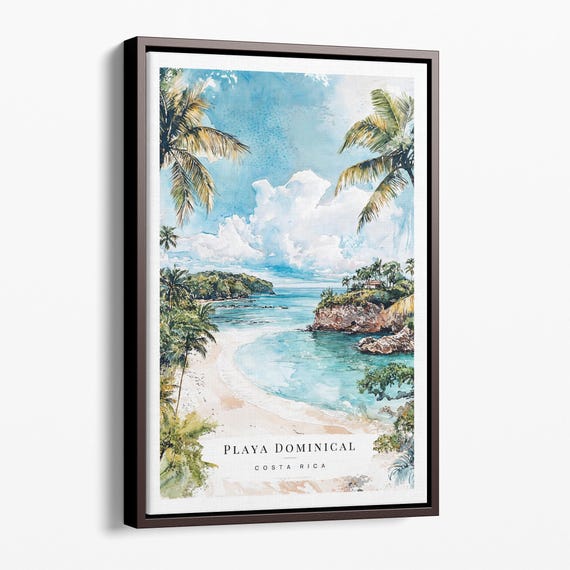 Playa Dominical Watercolor Canvas Art Print Tropical Beach Scene