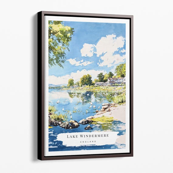 Lake Windermere Canvas Art Print Watercolor Landscape Wall Dcor