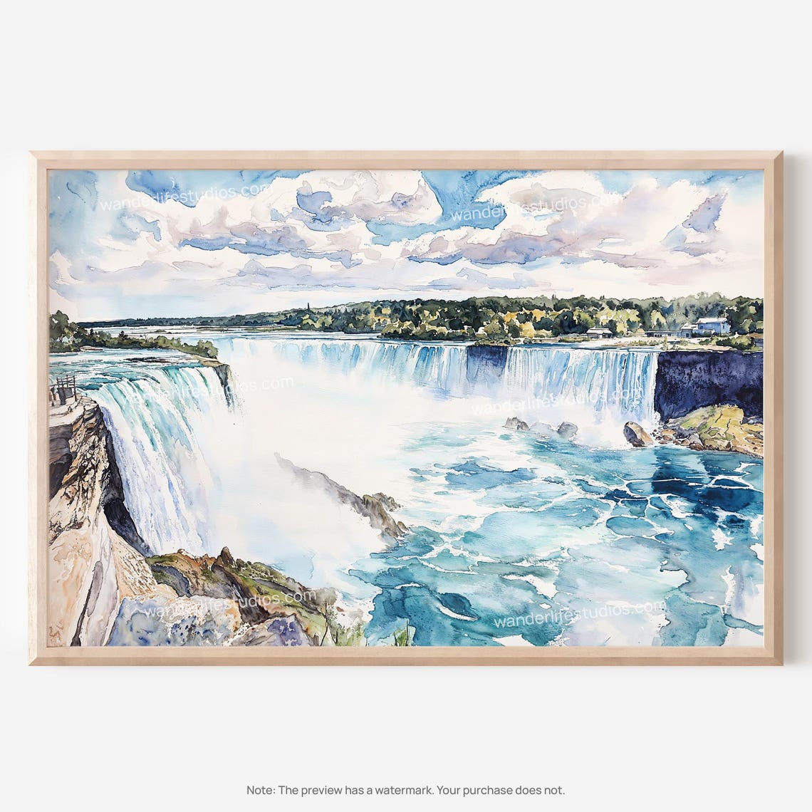 Niagara Falls Watercolor Painting Horseshoe Falls Mist Poster