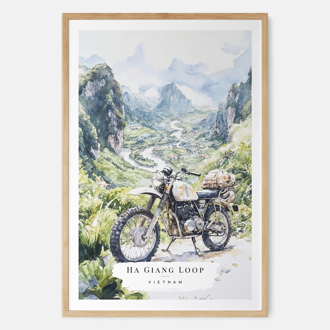 Ha Giang Loop Vietnam Motorcycle Karst Mountains Watercolor Poster