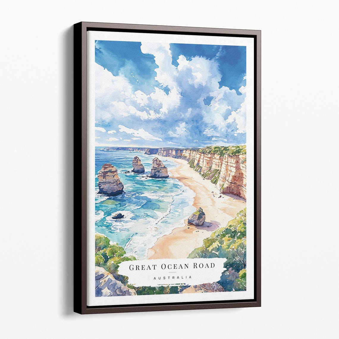 Great Ocean Road Australia Apostles Limestone Cliffs Watercolor Poster