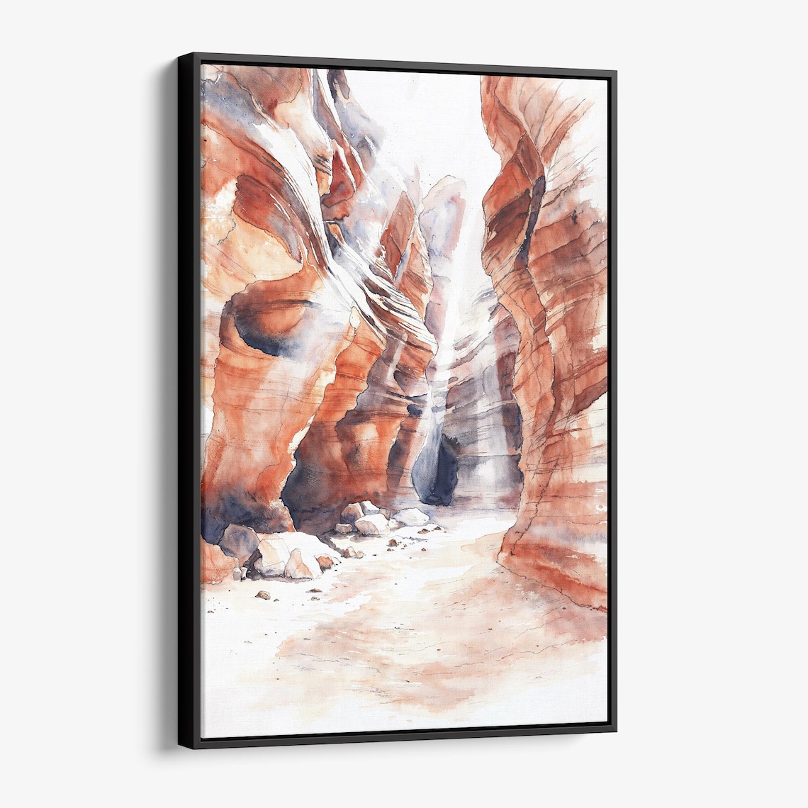 Sunlit Red Rock Slot Canyon Watercolor Desert Landscape Poster