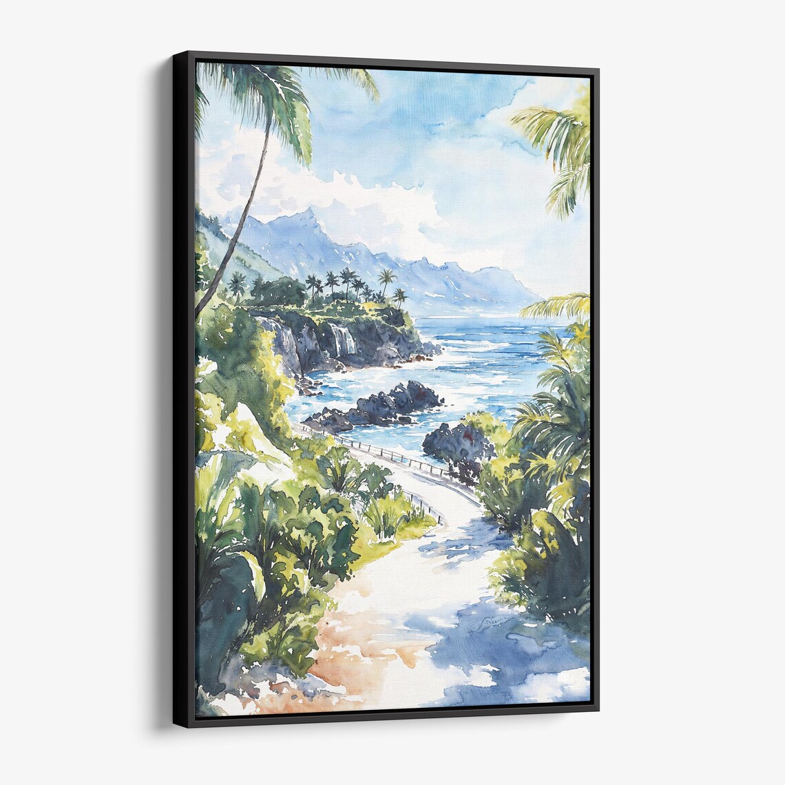 Hawaii Road To Hana Watercolor Seascape Art Print