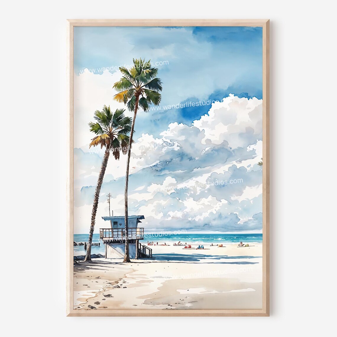 Los Angeles Lifeguard Tower Watercolor Travel Poster