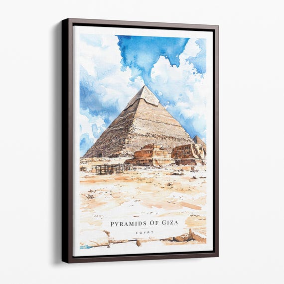 Pyramids Of Giza Watercolor Canvas Art Print Egyptian Landmark Wall Decor