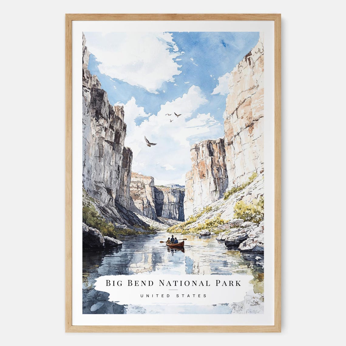 Big Bend National Park Texas Canyon River Canoe Watercolor Poster