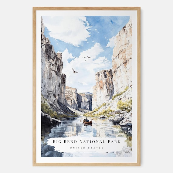 Big Bend National Park Texas Canyon River Canoe Watercolor Poster