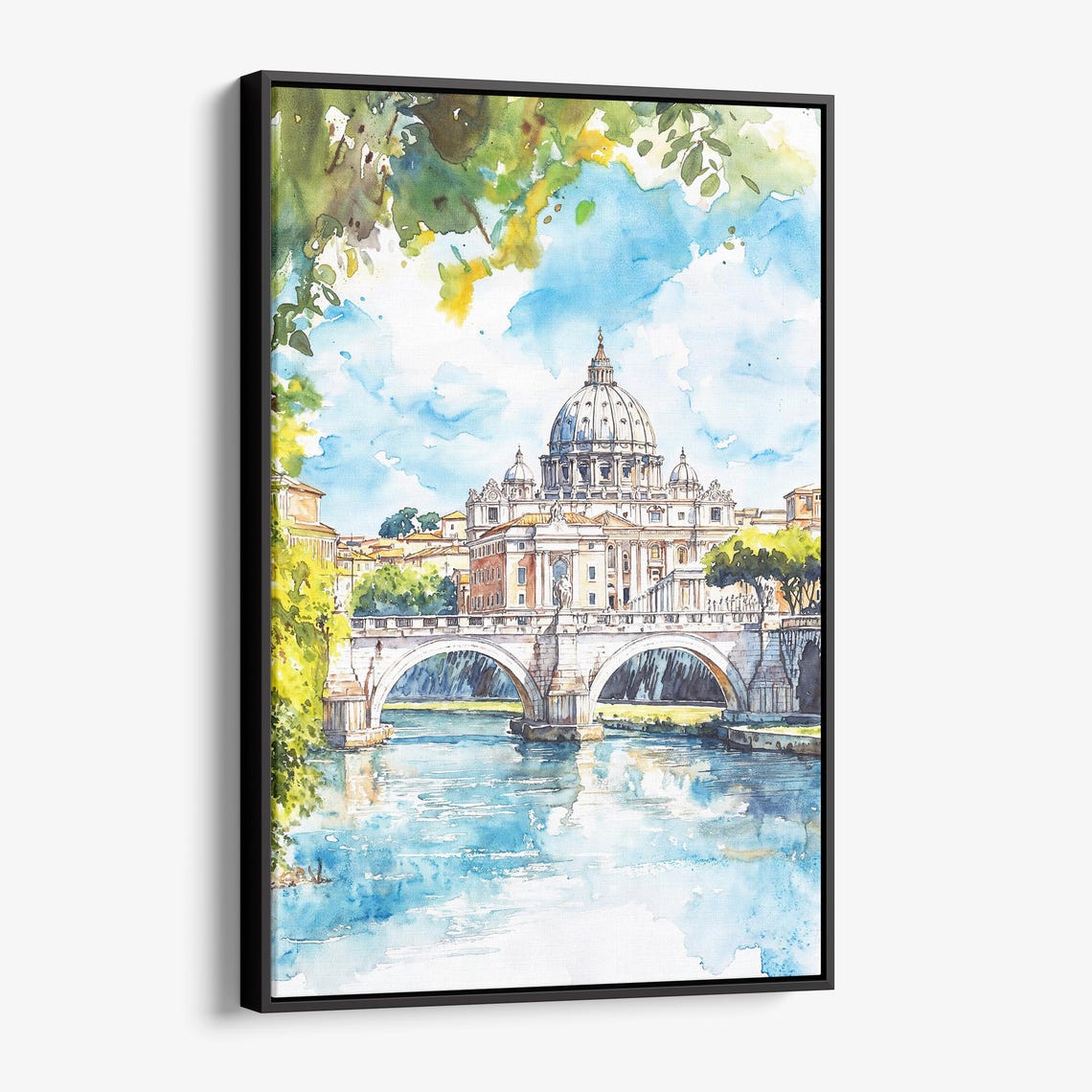 St Peters Basilica Rome Watercolor Tiber River Travel Poster
