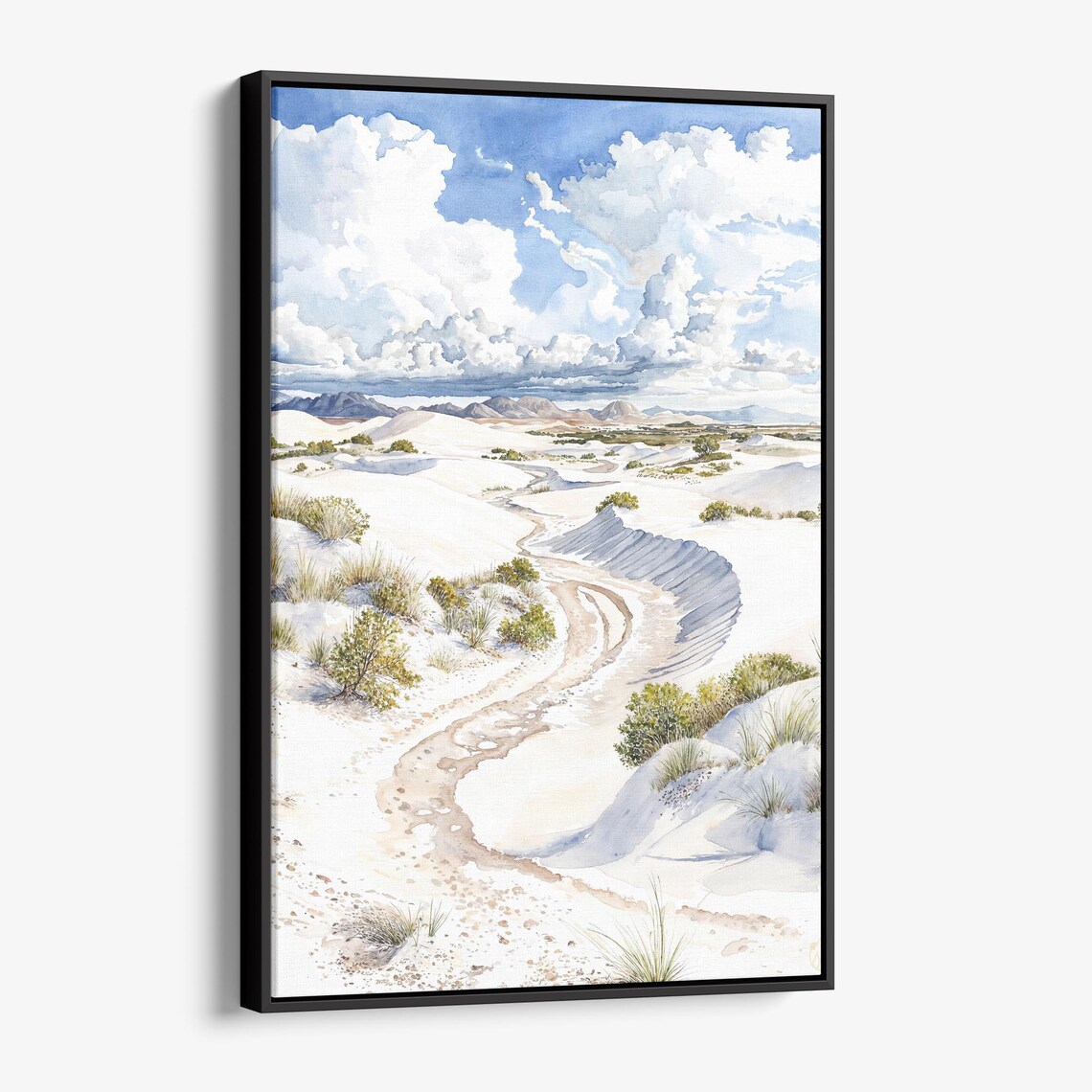 White Sand Desert Dunes Mesas Big Sky Watercolor Landscape Poster