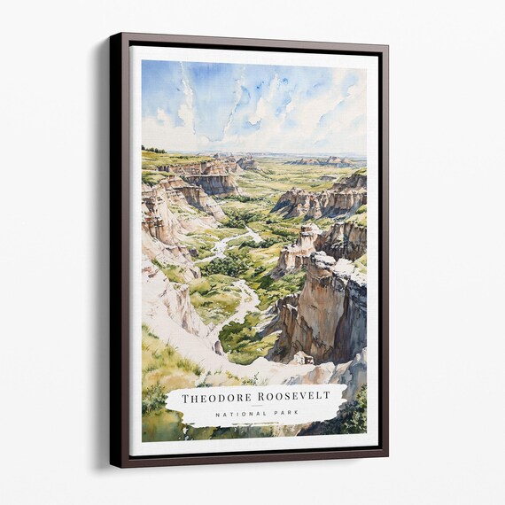 Theodore Roosevelt National Park Badlands Canyon Watercolor Poster