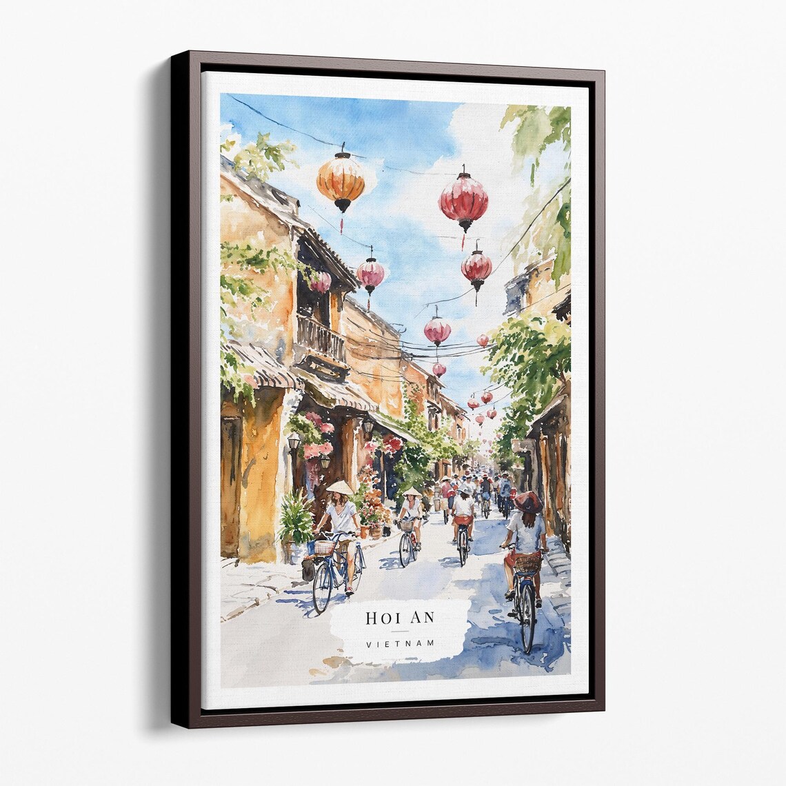Hoi An Vietnam Watercolor Lantern Street Scene Travel Poster