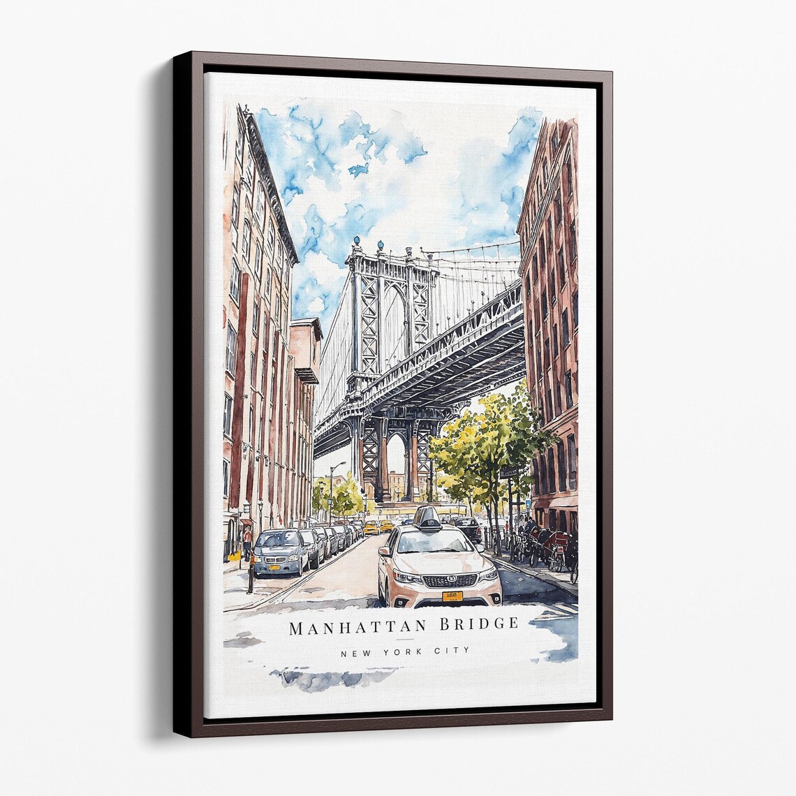 Manhattan Bridge New York City Street Scene Watercolor Wall Art