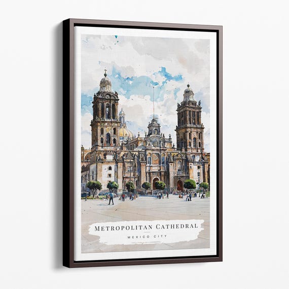 Mexico City Metropolitan Cathedral Canvas Art Print Watercolor Architectural Wall Decor