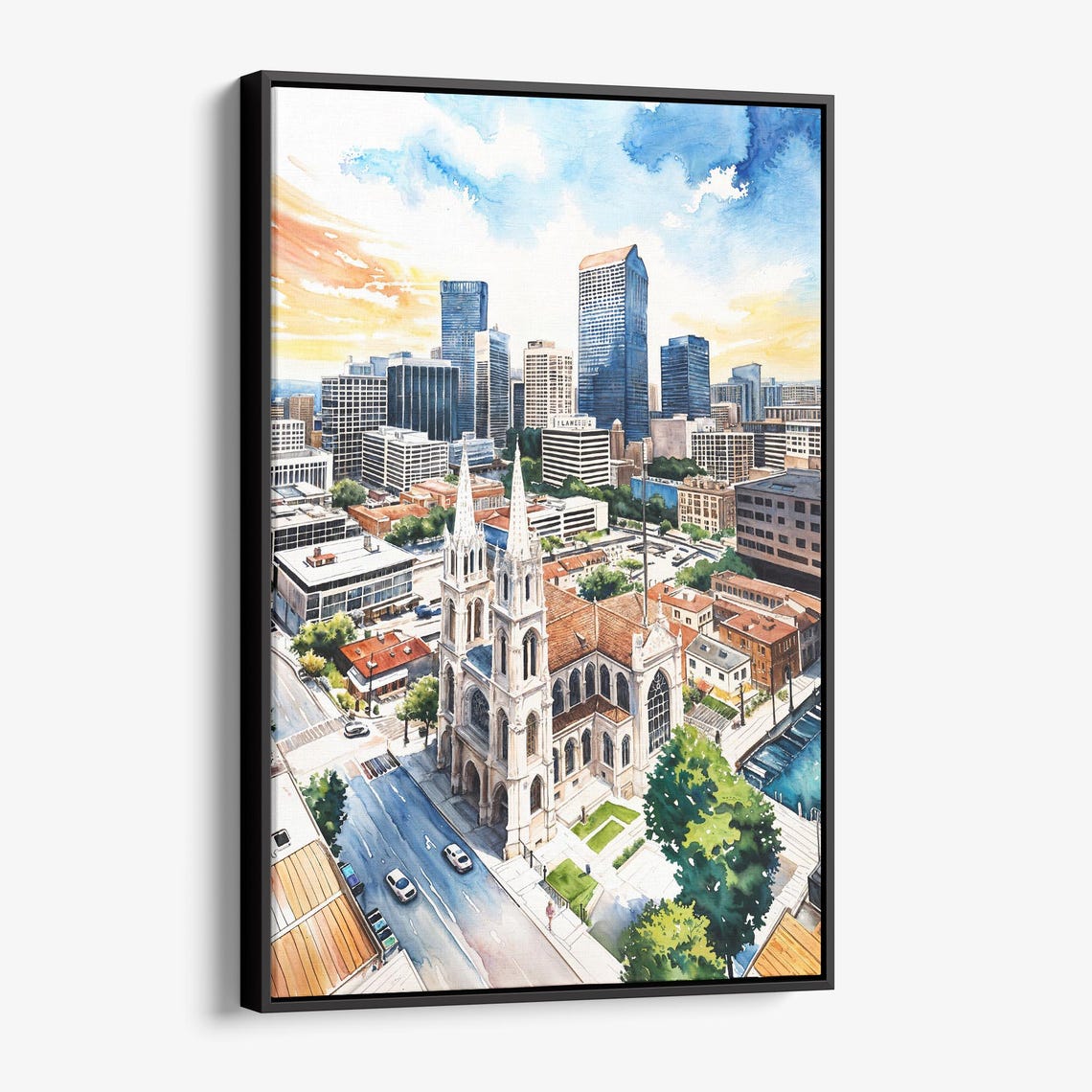 Denver Colorado Canvas Print Watercolor Skyline Wall Art