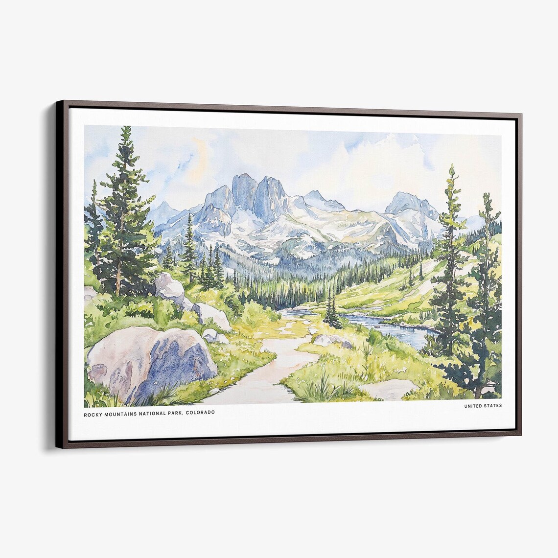Rocky Mountains Colorado National Park Watercolor Landscape Poster